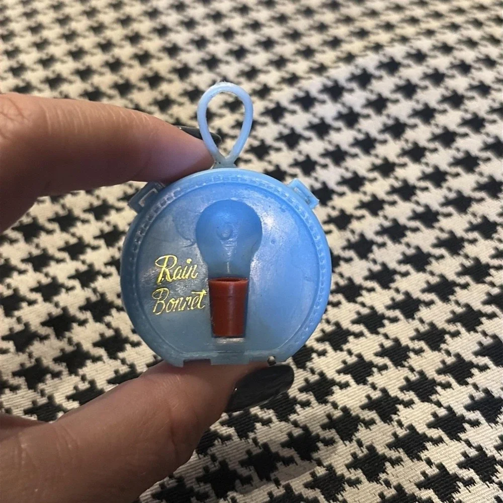 VTG Small Plastic Blue Purse Case Rain Bonnet Hong Kong Dollhouse Mini Accessory